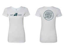 Load image into Gallery viewer, Vintage White Short Sleeve Tshirt with Get Cozy text and icon on front and B&amp;B circle logo on back
