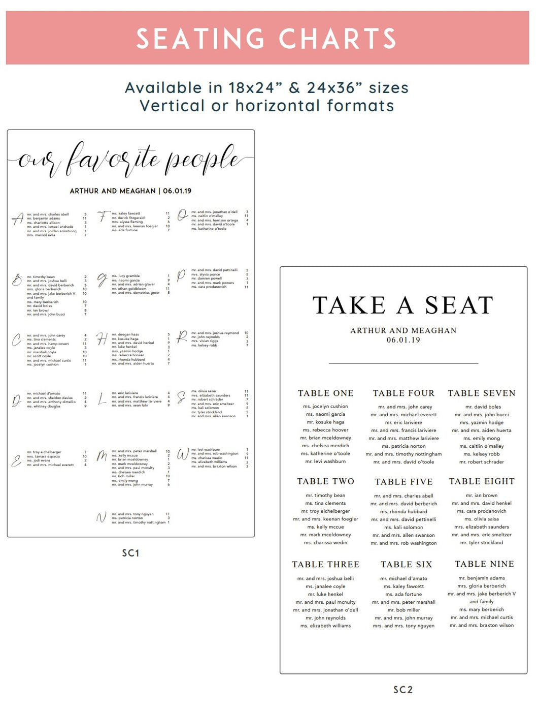 Seating Charts - Beautiful Acrylic Event Signs