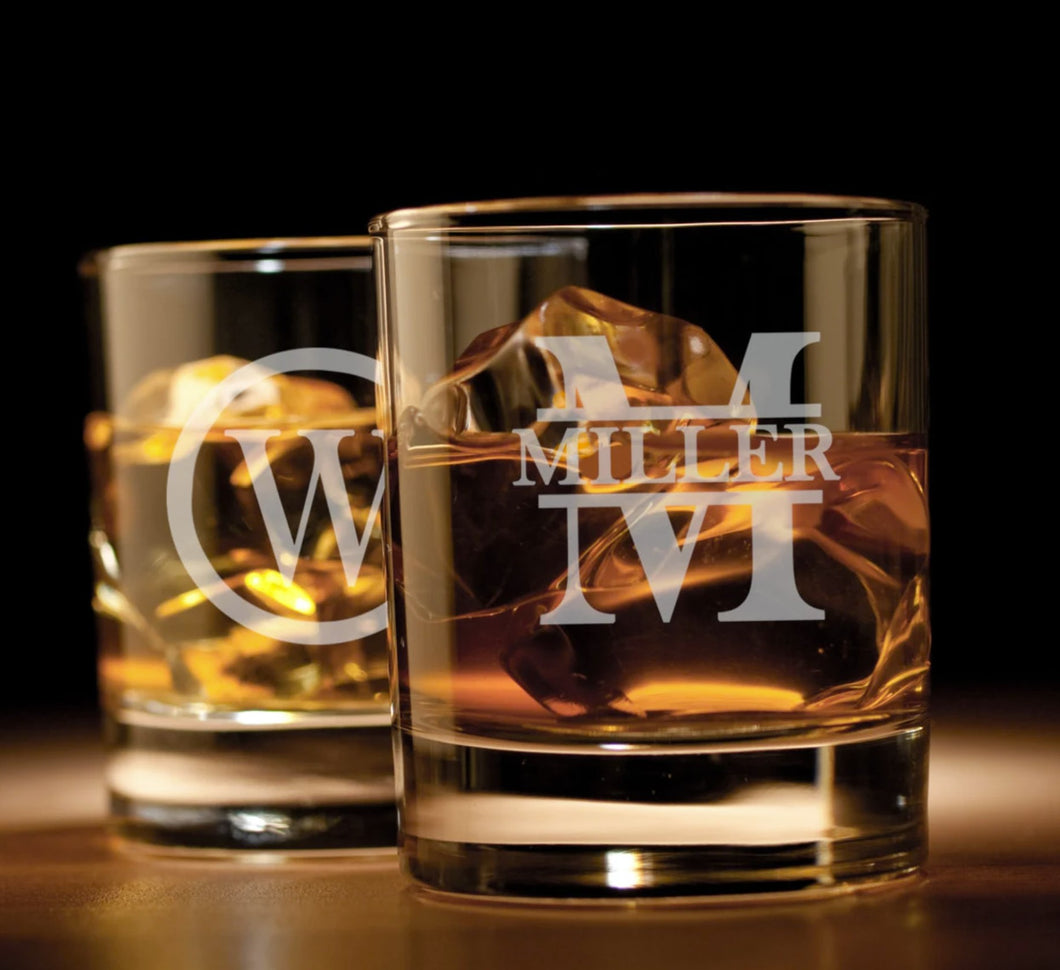 Engraved Whiskey / Rocks / Low Ball Glass