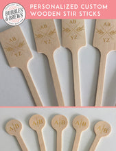 Load image into Gallery viewer, Laser Engraved &#39;Personalized&#39; Wood Stir Sticks, Food Picks, Wedding Drink Decor, Coffee Stirrer, Cocktail Sticks, Garnish Picks
