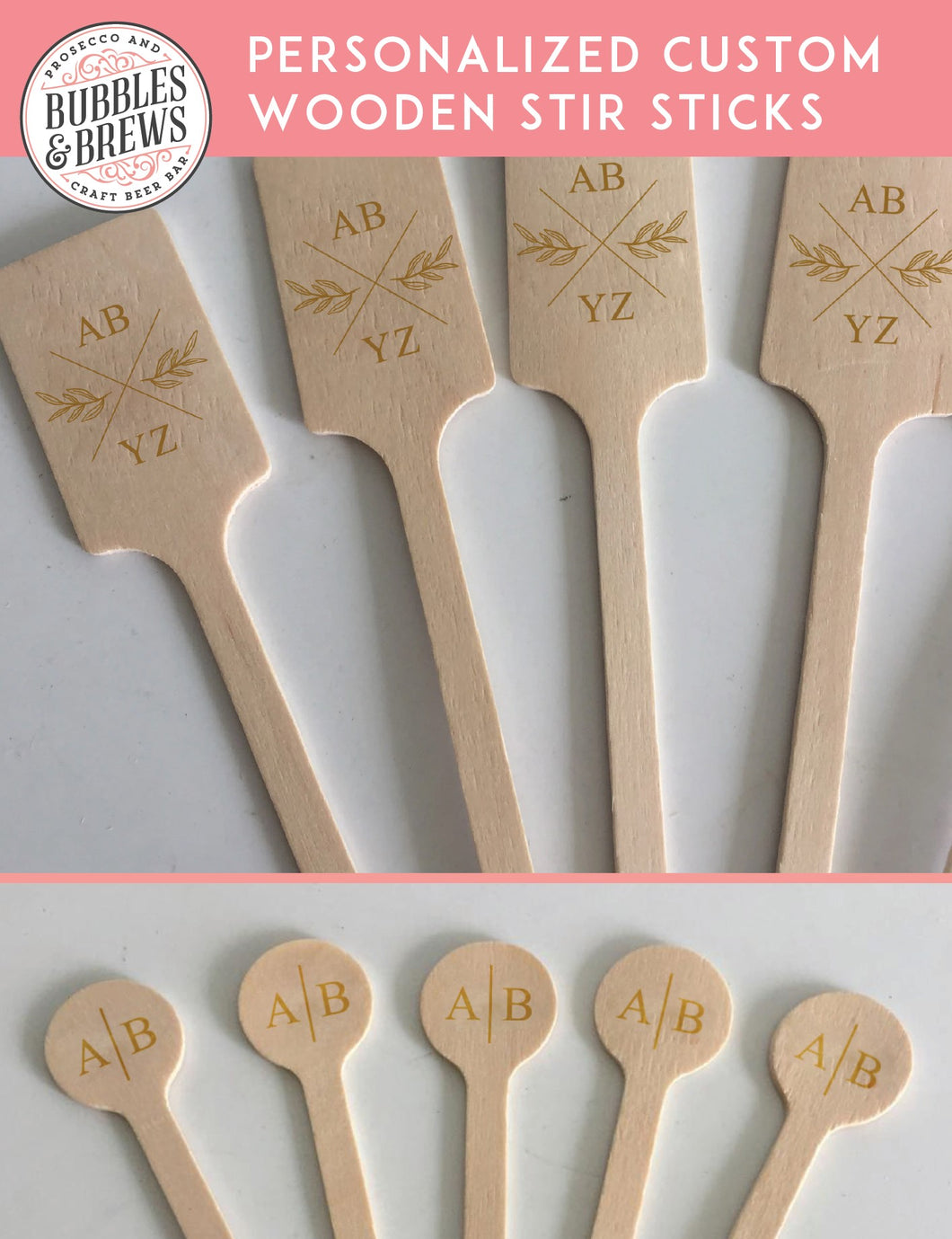 Laser Engraved 'Personalized' Wood Stir Sticks, Food Picks, Wedding Drink Decor, Coffee Stirrer, Cocktail Sticks, Garnish Picks